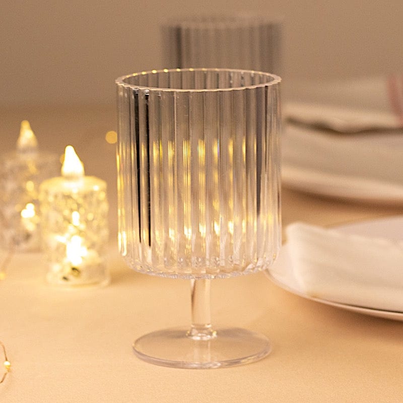 12 Pack 12 oz Plastic Wine Glasses Vintage Ribbed Pattern Short Stemmed