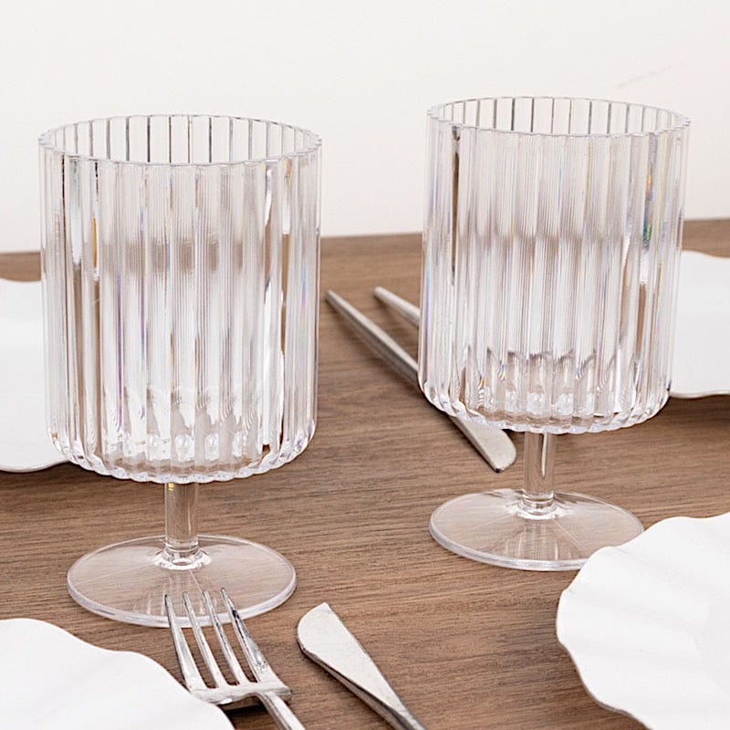 12 Pack 12 oz Plastic Wine Glasses Vintage Ribbed Pattern Short Stemmed
