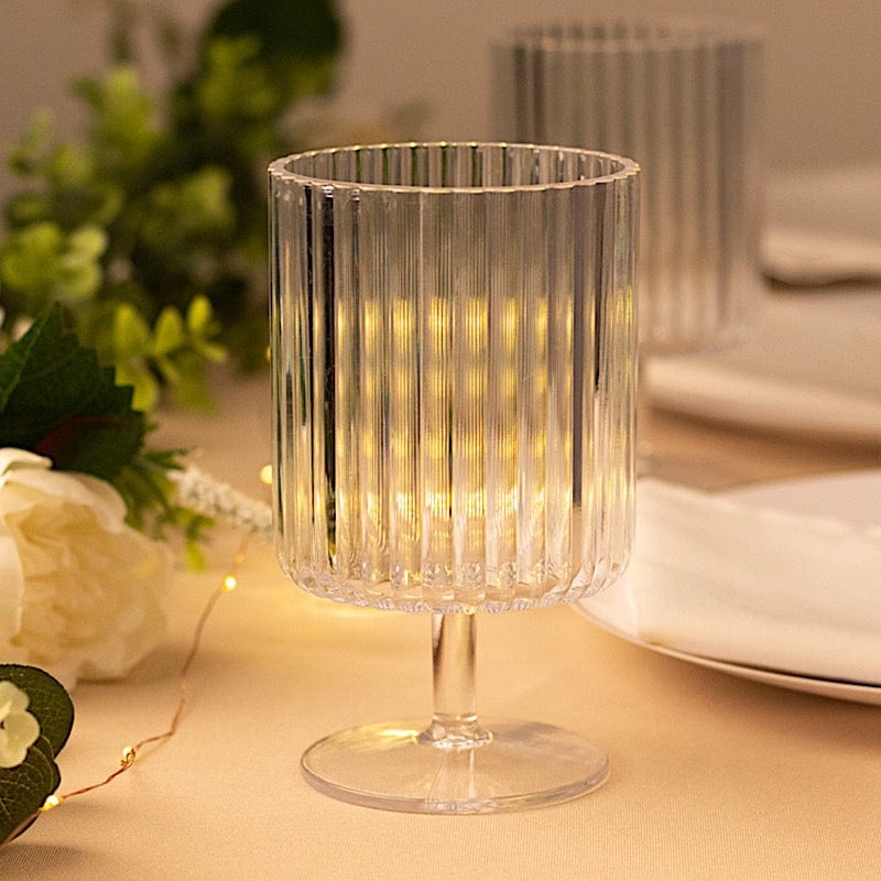 12 Pack 12 oz Plastic Wine Glasses Vintage Ribbed Pattern Short Stemmed