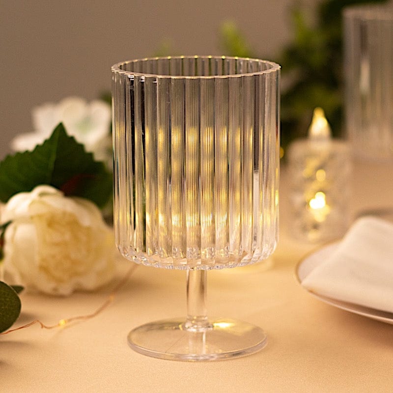 12 Pack 12 oz Plastic Wine Glasses Vintage Ribbed Pattern Short Stemmed