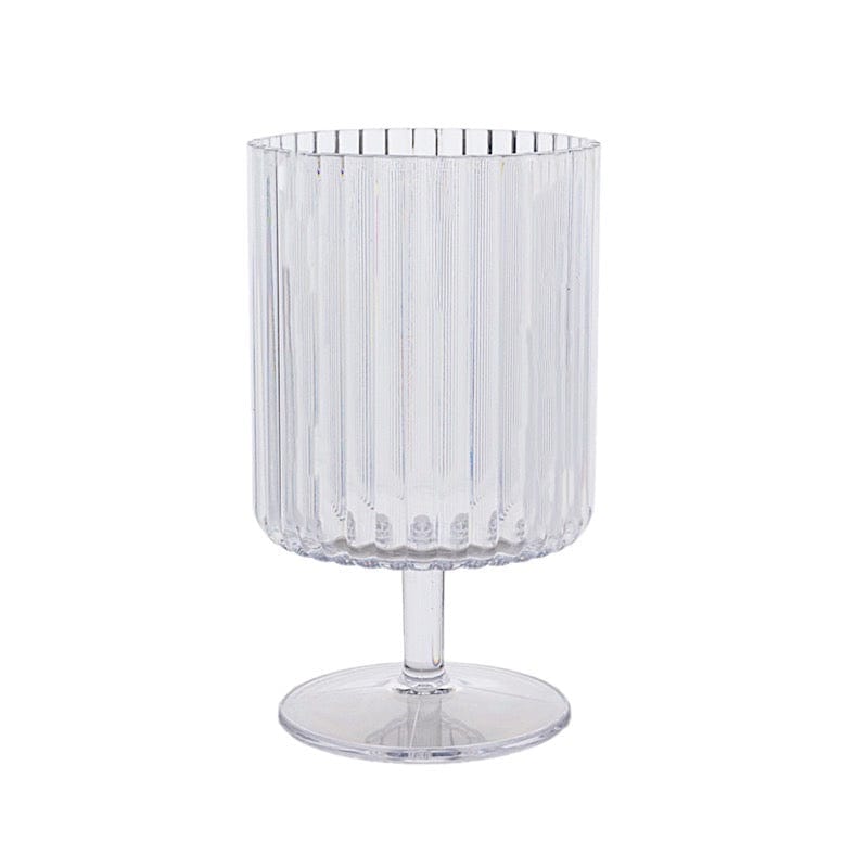12 Pack 12 oz Plastic Wine Glasses Vintage Ribbed Pattern Short Stemmed