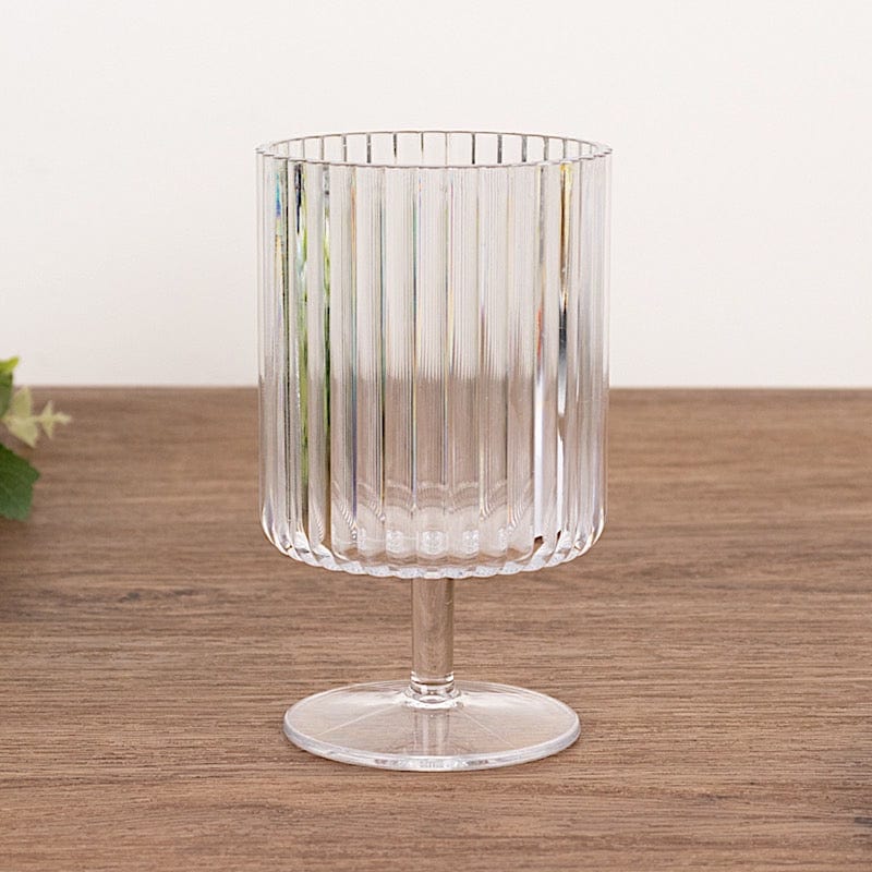 12 Pack 12 oz Plastic Wine Glasses Vintage Ribbed Pattern Short Stemmed