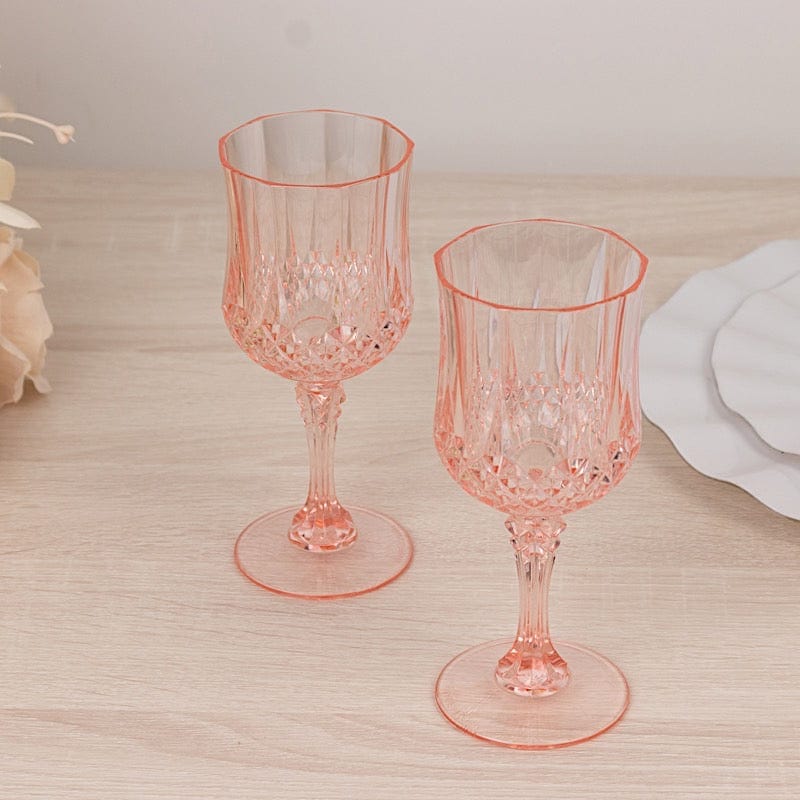 6 Disposable 8 oz Crystal Cut Goblets Plastic Wine Glasses