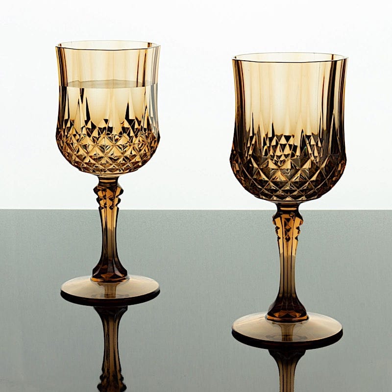 6 Disposable 8 oz Crystal Cut Goblets Plastic Wine Glasses