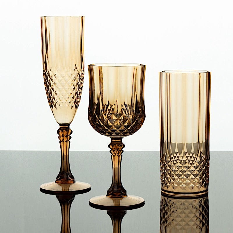 6 Disposable 8 oz Crystal Cut Goblets Plastic Wine Glasses