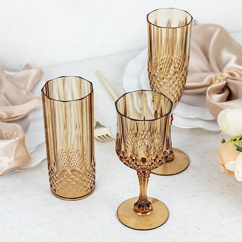 6 Disposable 8 oz Crystal Cut Goblets Plastic Wine Glasses