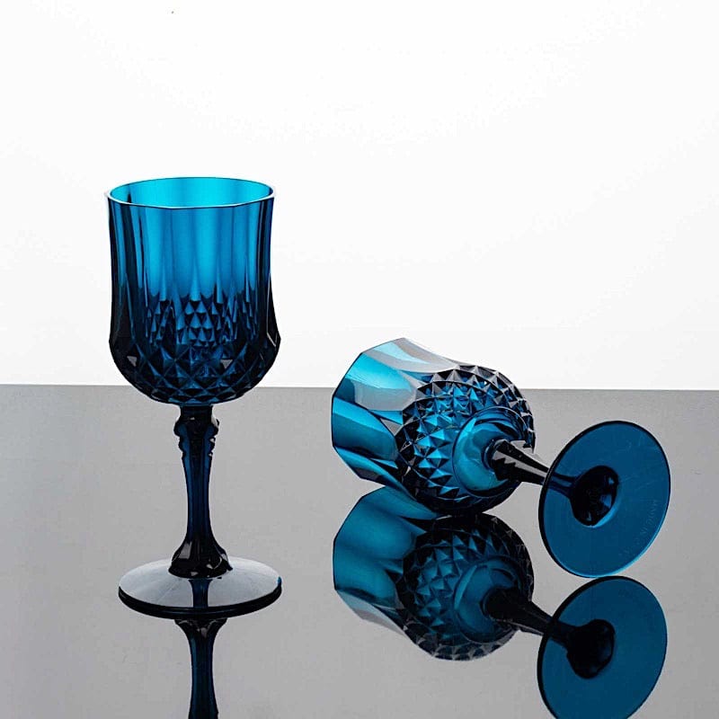 6 Disposable 8 oz Crystal Cut Goblets Plastic Wine Glasses