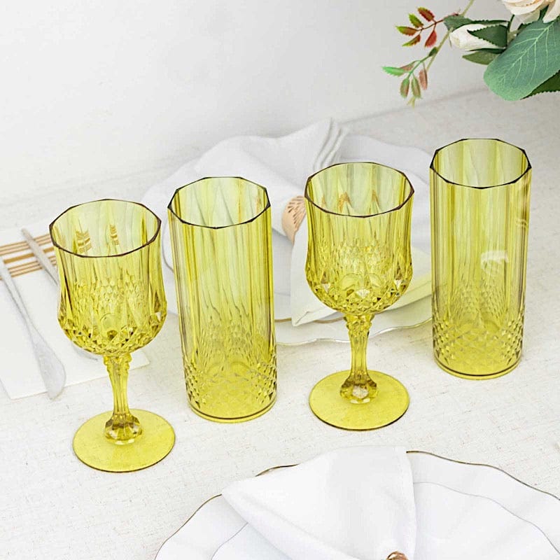 6 Disposable 8 oz Crystal Cut Goblets Plastic Wine Glasses