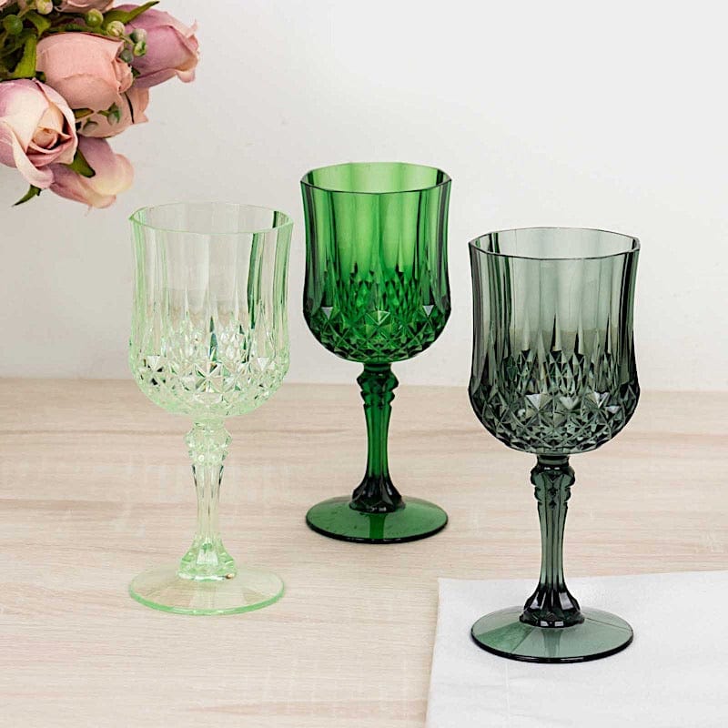 6 Disposable 8 oz Crystal Cut Goblets Plastic Wine Glasses