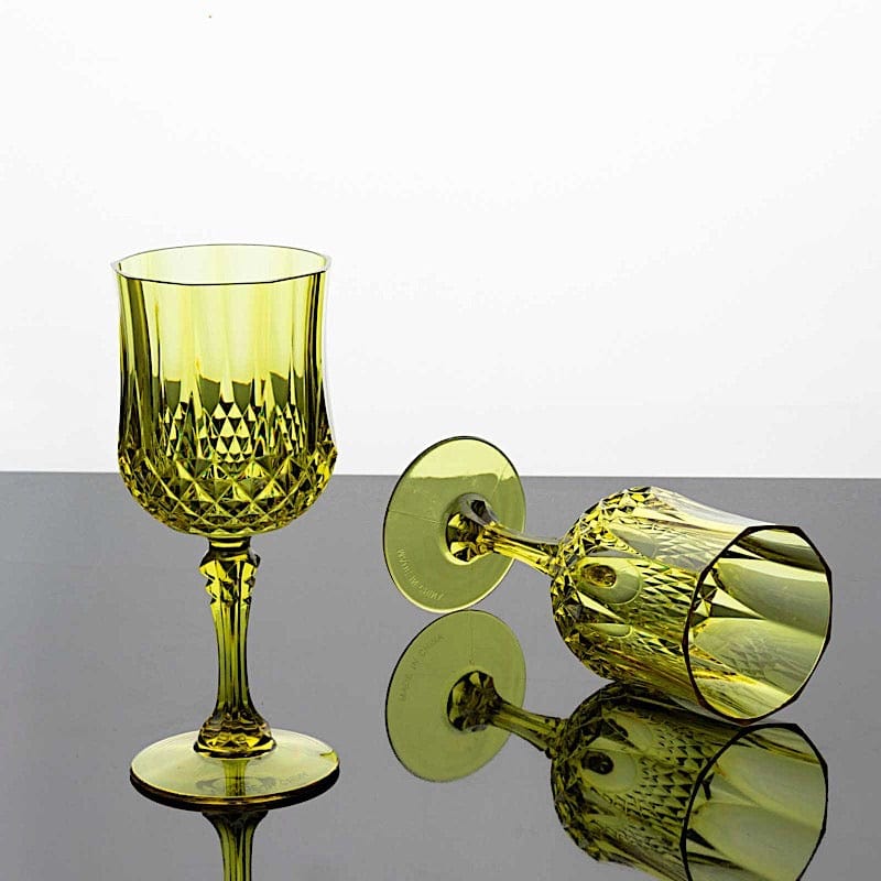 6 Disposable 8 oz Crystal Cut Goblets Plastic Wine Glasses