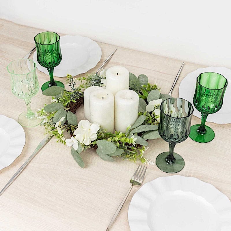 6 Disposable 8 oz Crystal Cut Goblets Plastic Wine Glasses