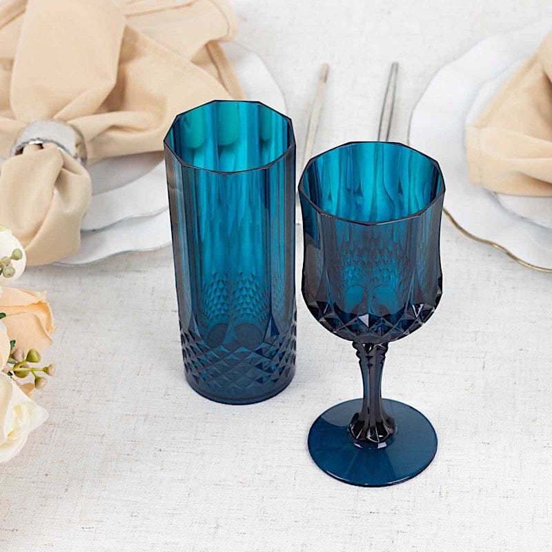 6 Disposable 8 oz Crystal Cut Goblets Plastic Wine Glasses