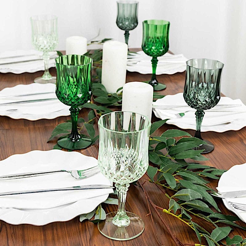 6 Disposable 8 oz Crystal Cut Goblets Plastic Wine Glasses