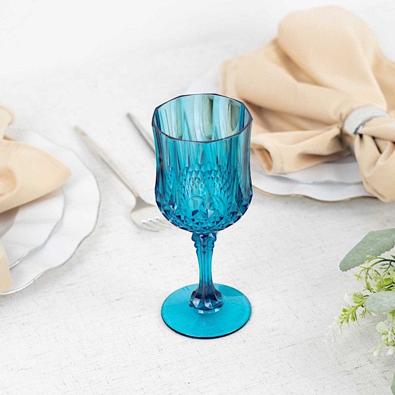 6 Disposable 8 oz Crystal Cut Goblets Plastic Wine Glasses