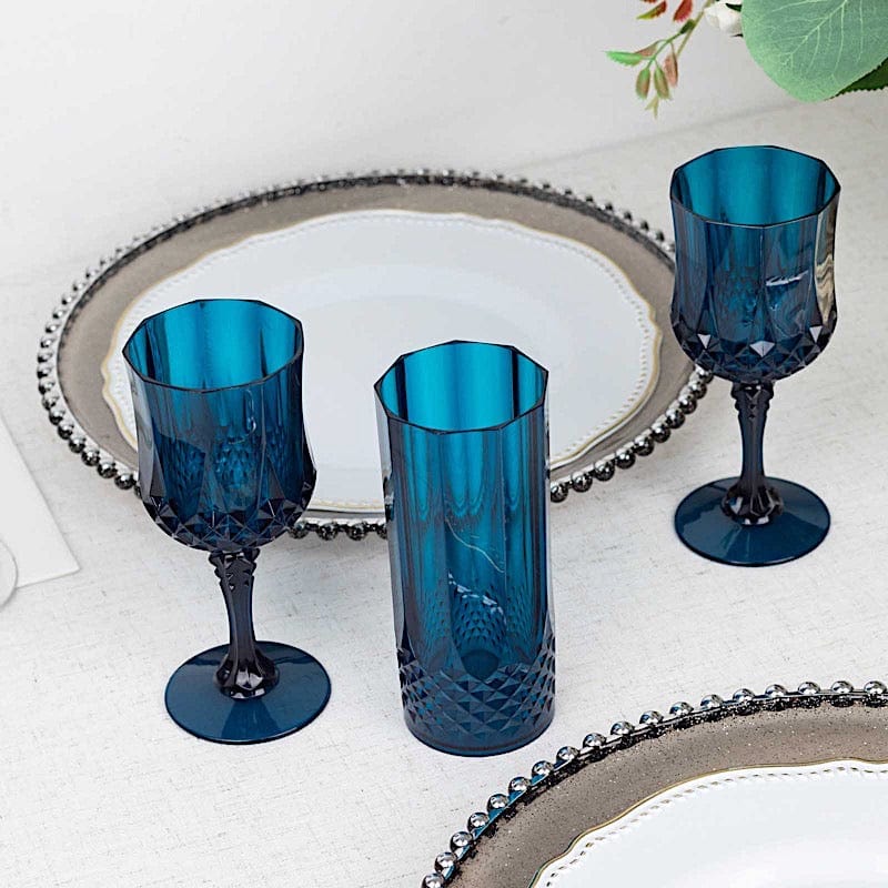 6 Disposable 8 oz Crystal Cut Goblets Plastic Wine Glasses