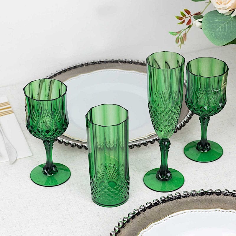 6 Disposable 8 oz Crystal Cut Goblets Plastic Wine Glasses