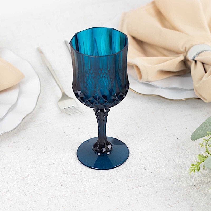 6 Disposable 8 oz Crystal Cut Goblets Plastic Wine Glasses