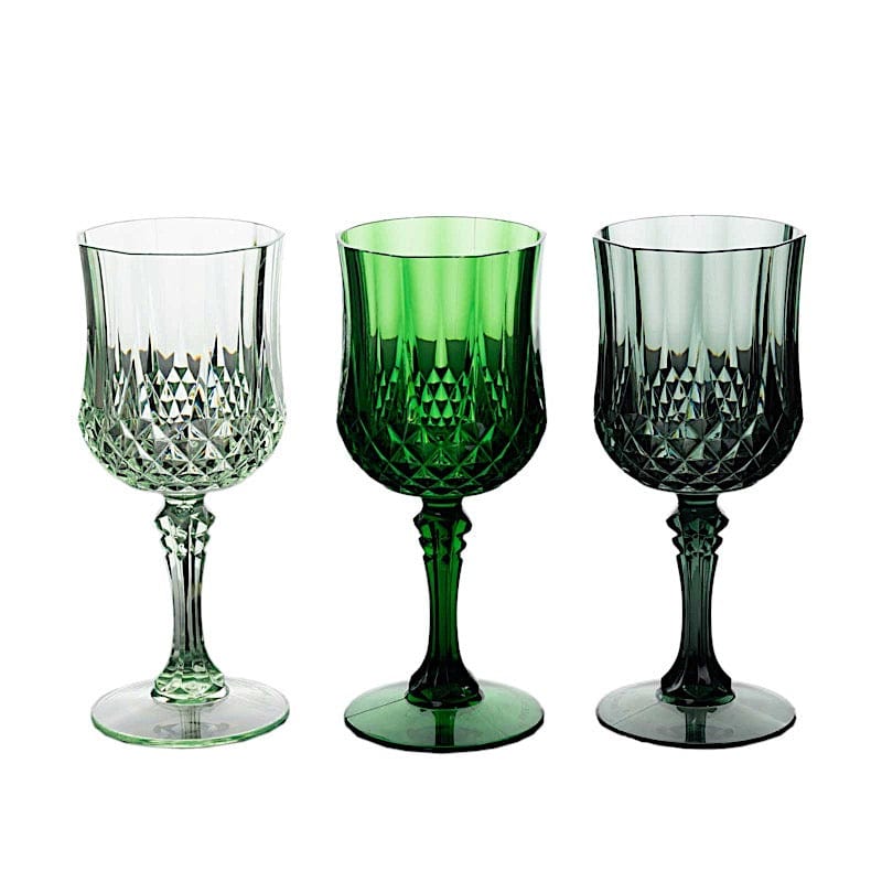 6 Disposable 8 oz Crystal Cut Goblets Plastic Wine Glasses