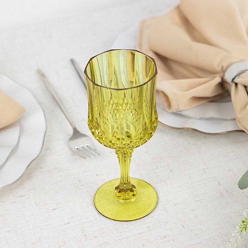 6 Disposable 8 oz Crystal Cut Goblets Plastic Wine Glasses