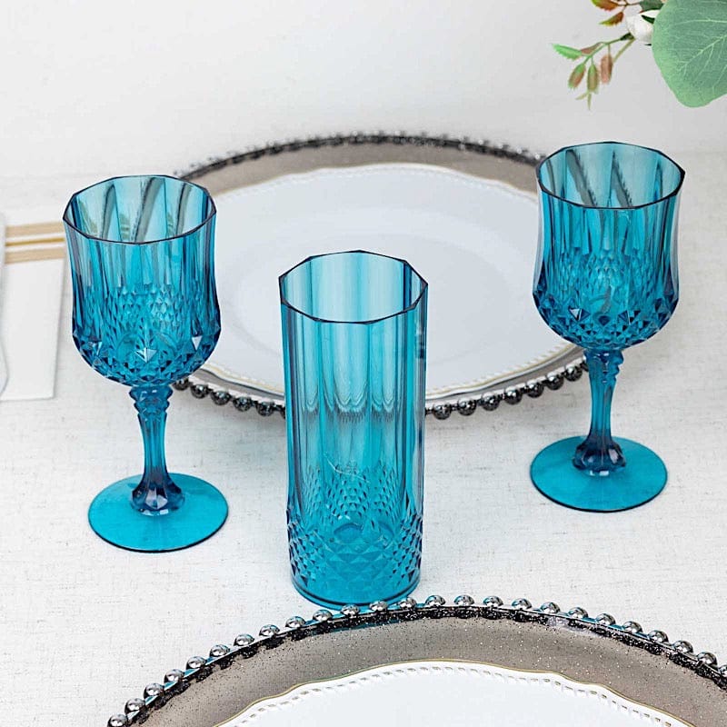 6 Disposable 8 oz Crystal Cut Goblets Plastic Wine Glasses