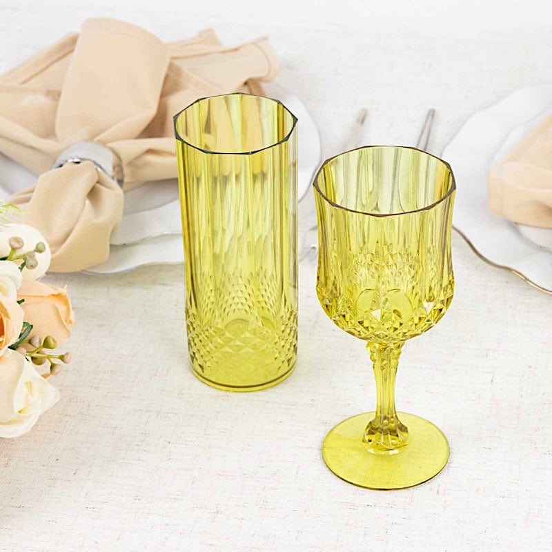 6 Disposable 8 oz Crystal Cut Goblets Plastic Wine Glasses