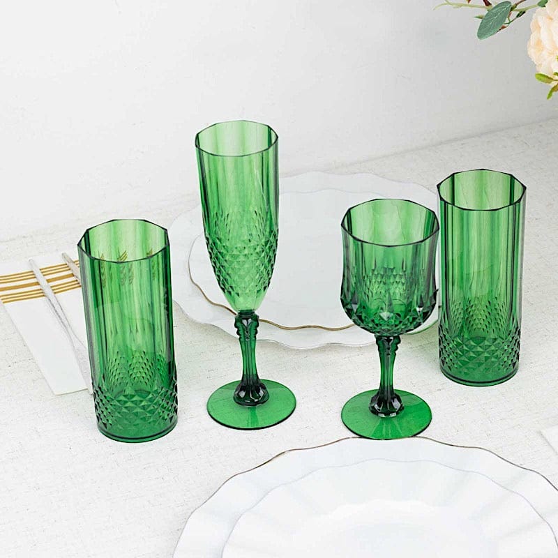 6 Disposable 8 oz Crystal Cut Goblets Plastic Wine Glasses
