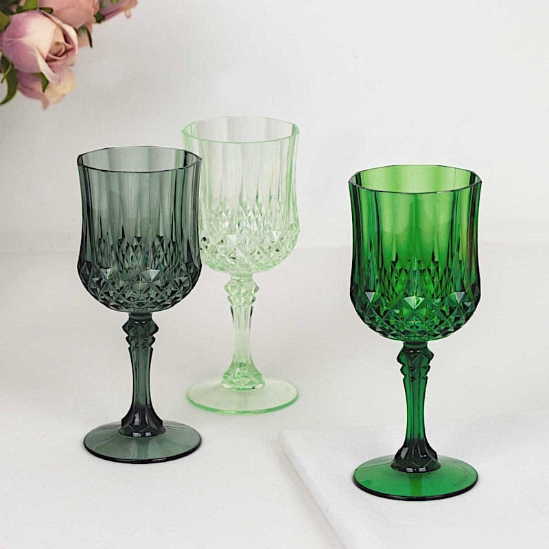 6 Disposable 8 oz Crystal Cut Goblets Plastic Wine Glasses