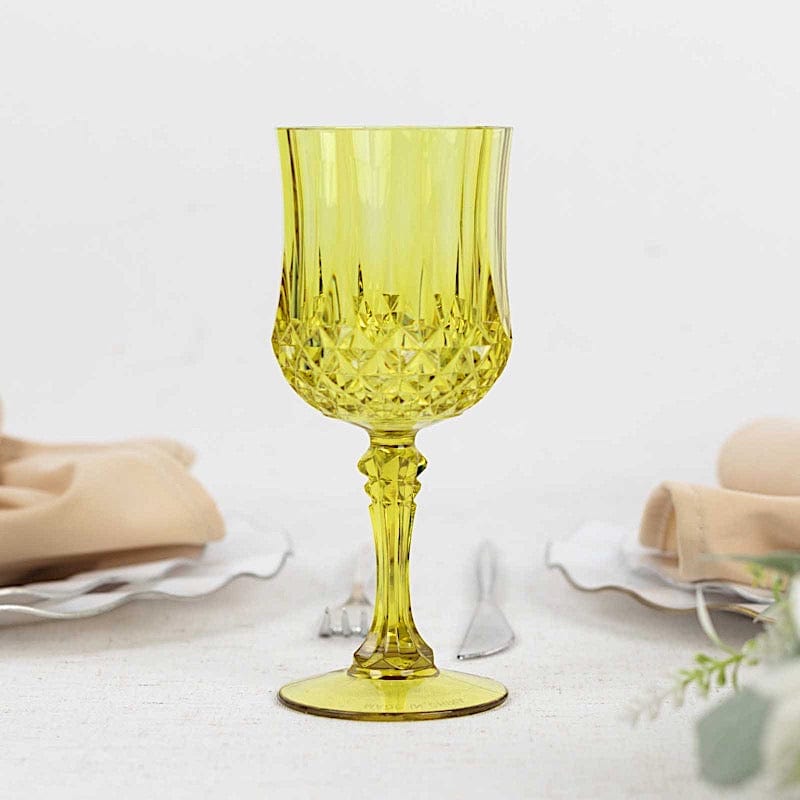 6 Disposable 8 oz Crystal Cut Goblets Plastic Wine Glasses