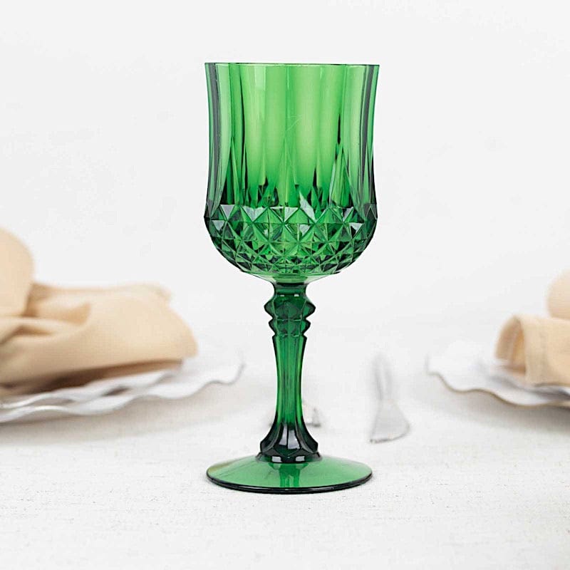 6 Disposable 8 oz Crystal Cut Goblets Plastic Wine Glasses