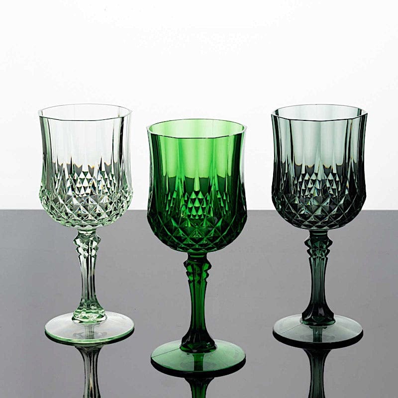 6 Disposable 8 oz Crystal Cut Goblets Plastic Wine Glasses