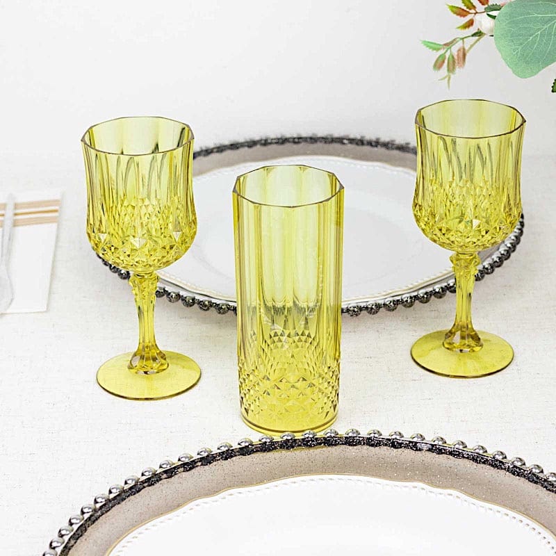 6 Disposable 8 oz Crystal Cut Goblets Plastic Wine Glasses