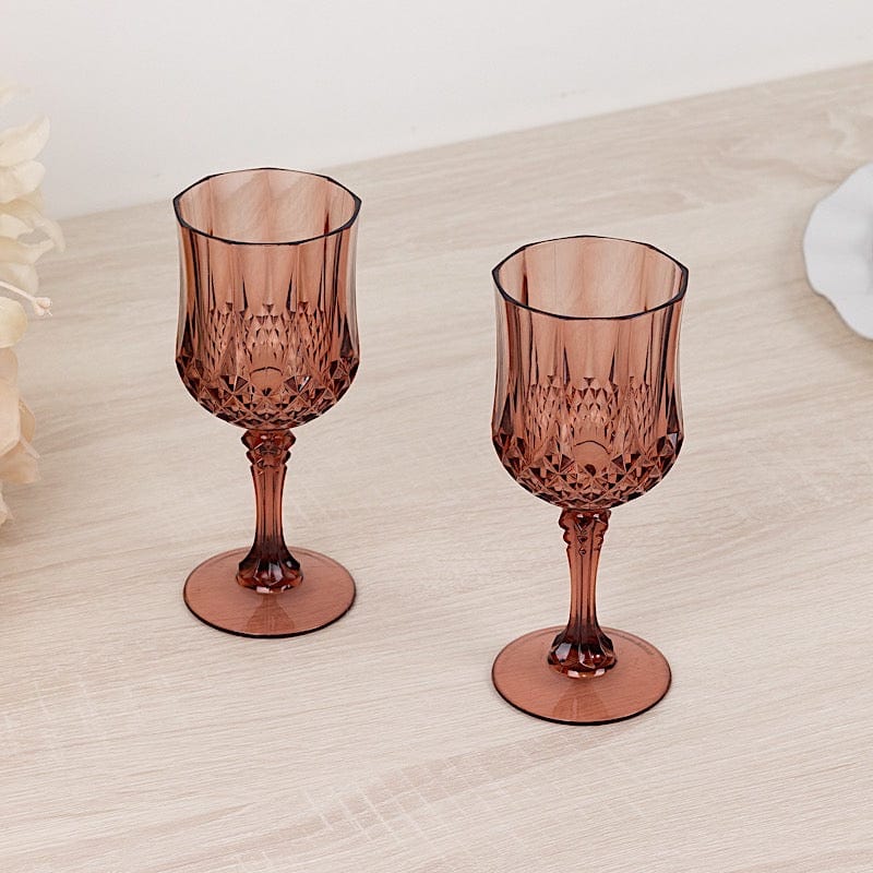 6 Disposable 8 oz Crystal Cut Goblets Plastic Wine Glasses