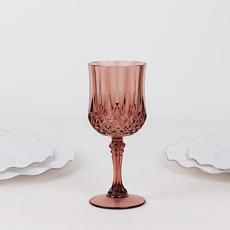 6 Disposable 8 oz Crystal Cut Goblets Plastic Wine Glasses