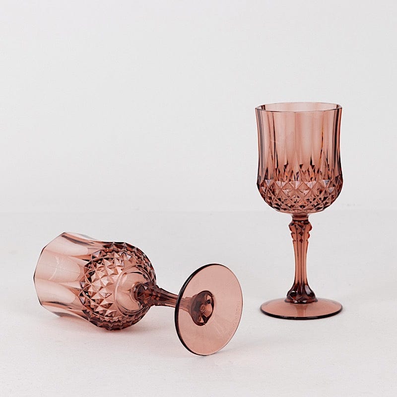 6 Disposable 8 oz Crystal Cut Goblets Plastic Wine Glasses