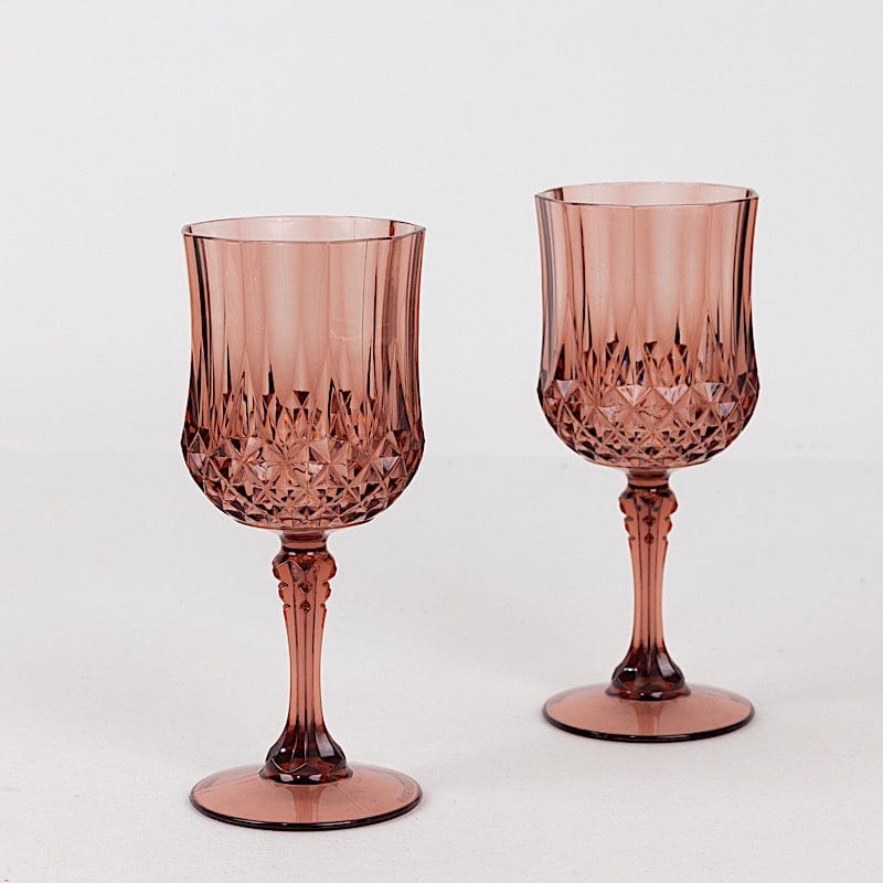 6 Disposable 8 oz Crystal Cut Goblets Plastic Wine Glasses