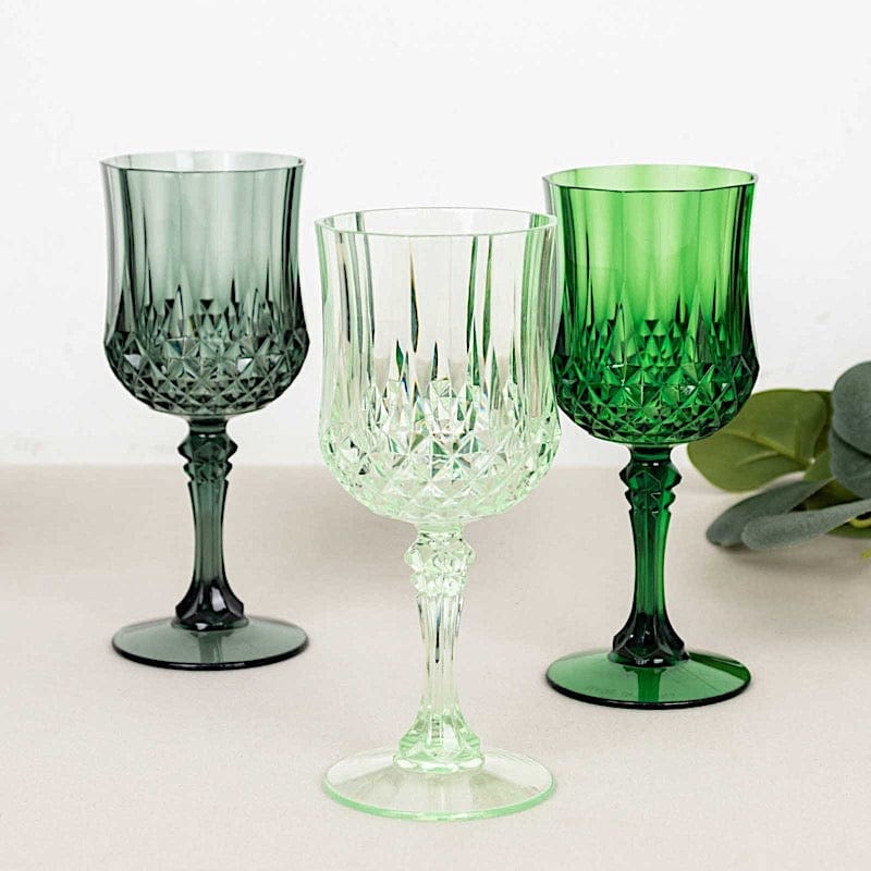 6 Disposable 8 oz Crystal Cut Goblets Plastic Wine Glasses
