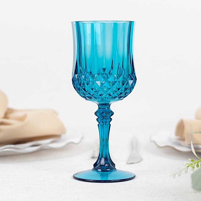 6 Disposable 8 oz Crystal Cut Goblets Plastic Wine Glasses