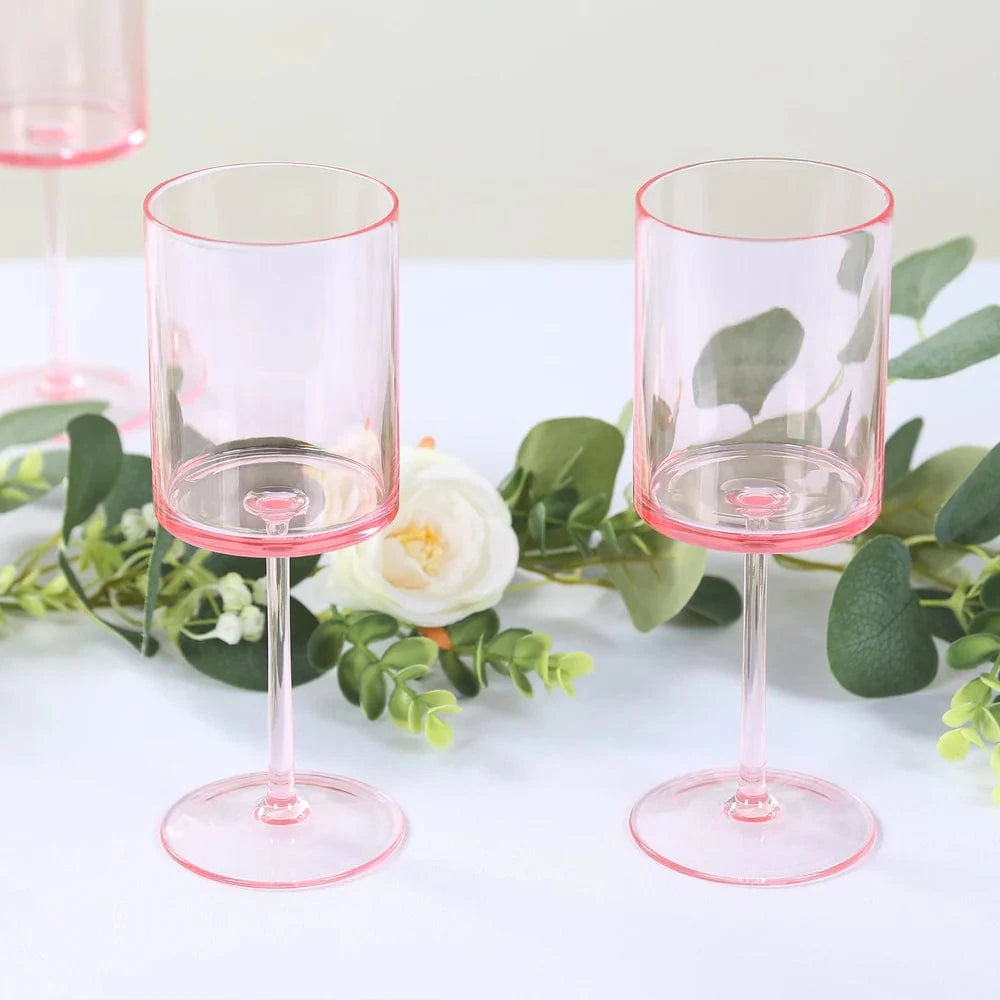6 pack 10 oz Plastic Cylindrical Wine Glasses with Long Stem