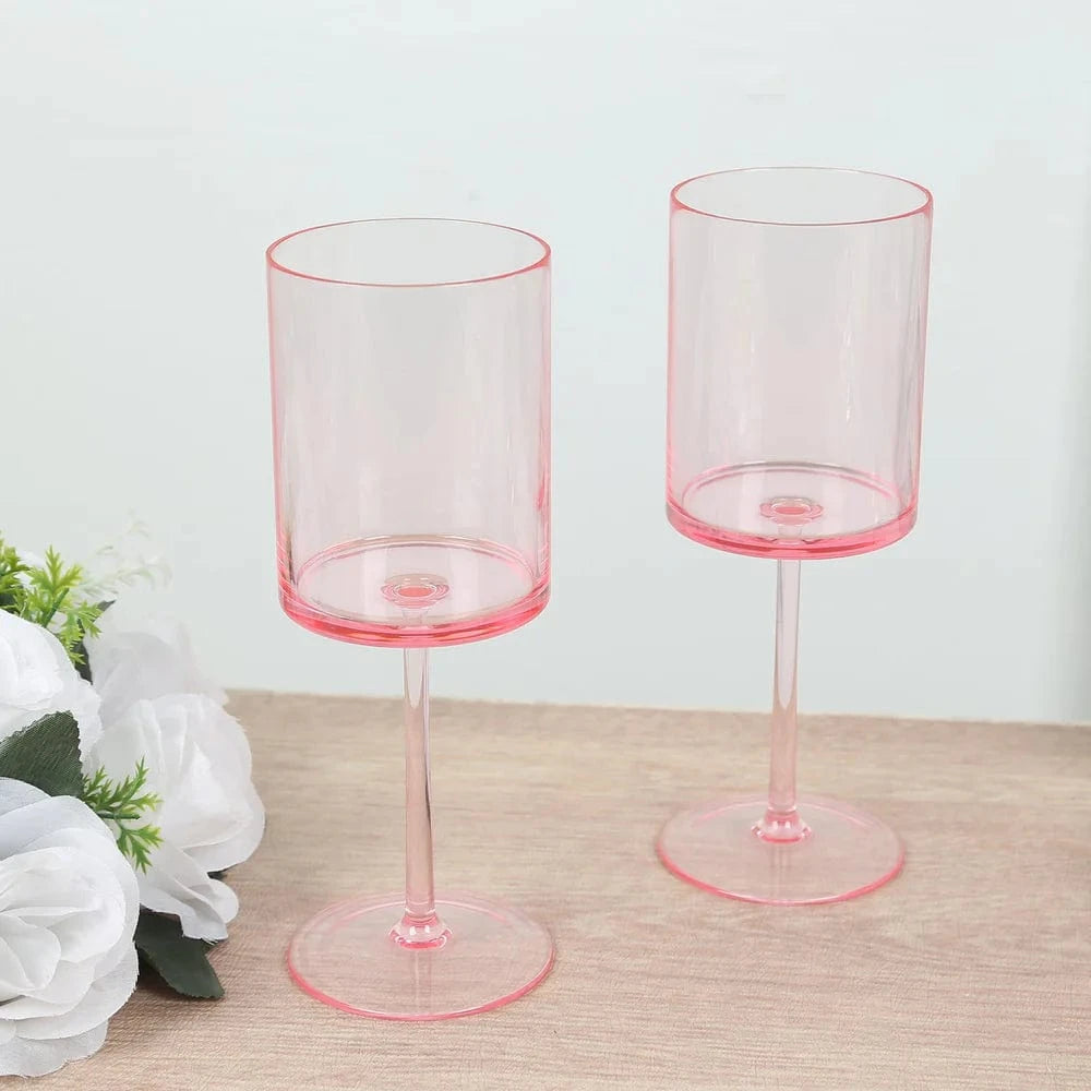 6 pack 10 oz Plastic Cylindrical Wine Glasses with Long Stem
