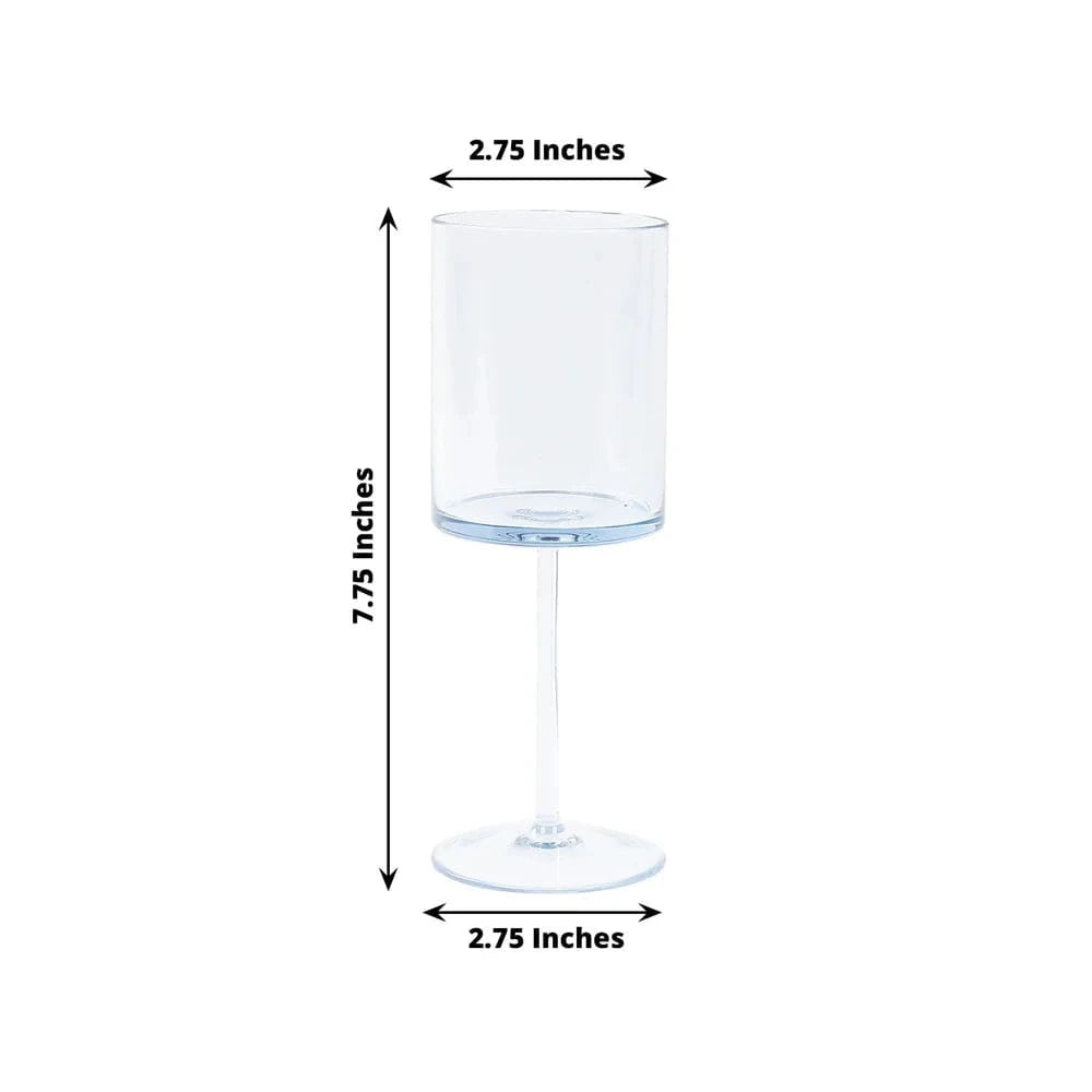 6 pack 10 oz Plastic Cylindrical Wine Glasses with Long Stem