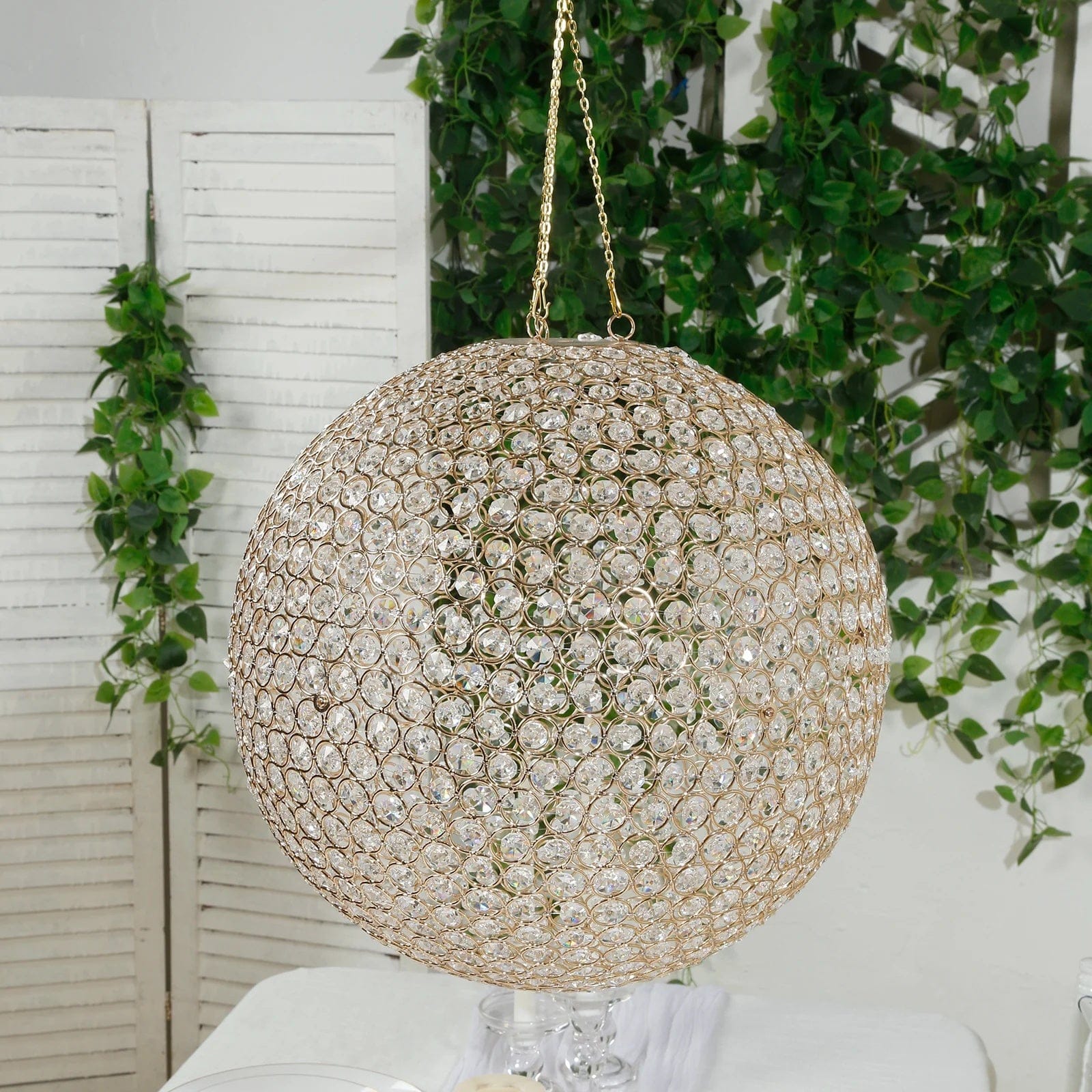 16 in Hanging Crystal Beaded Ball Chandelier with Metal Hook and Chain
