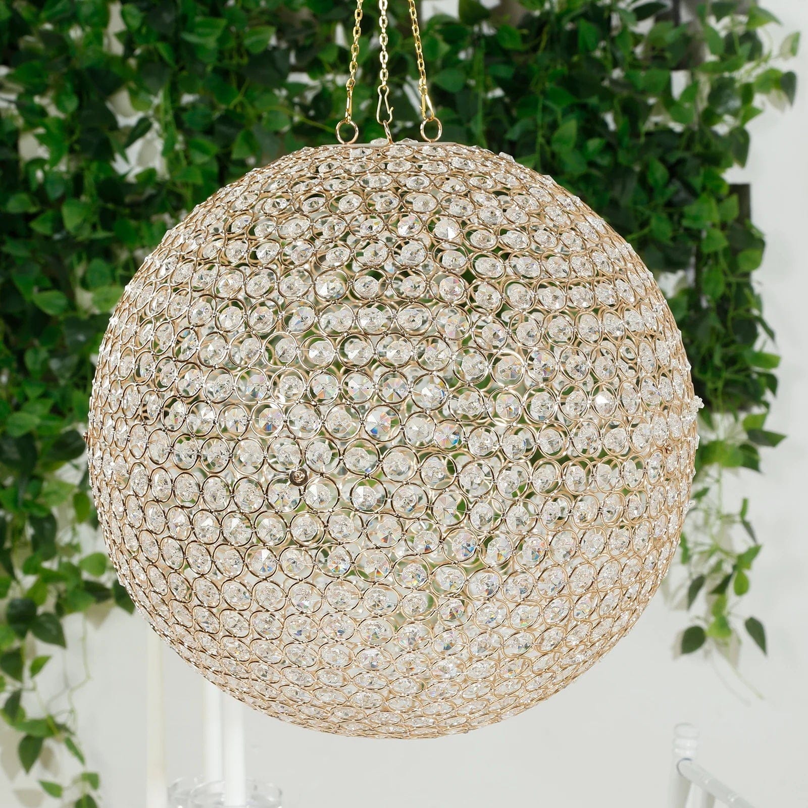 16 in Hanging Crystal Beaded Ball Chandelier with Metal Hook and Chain