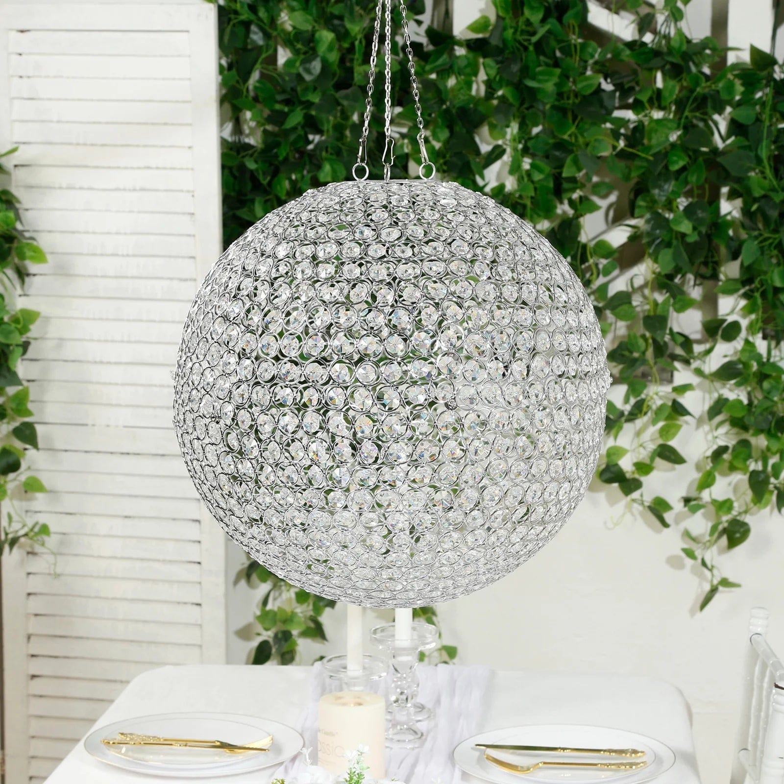 16 in Hanging Crystal Beaded Ball Chandelier with Metal Hook and Chain