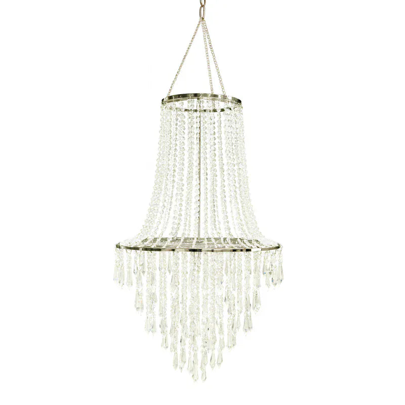 2 feet Clear Fountain Style Crystal Beaded Chandelier with Silver Metal Frame