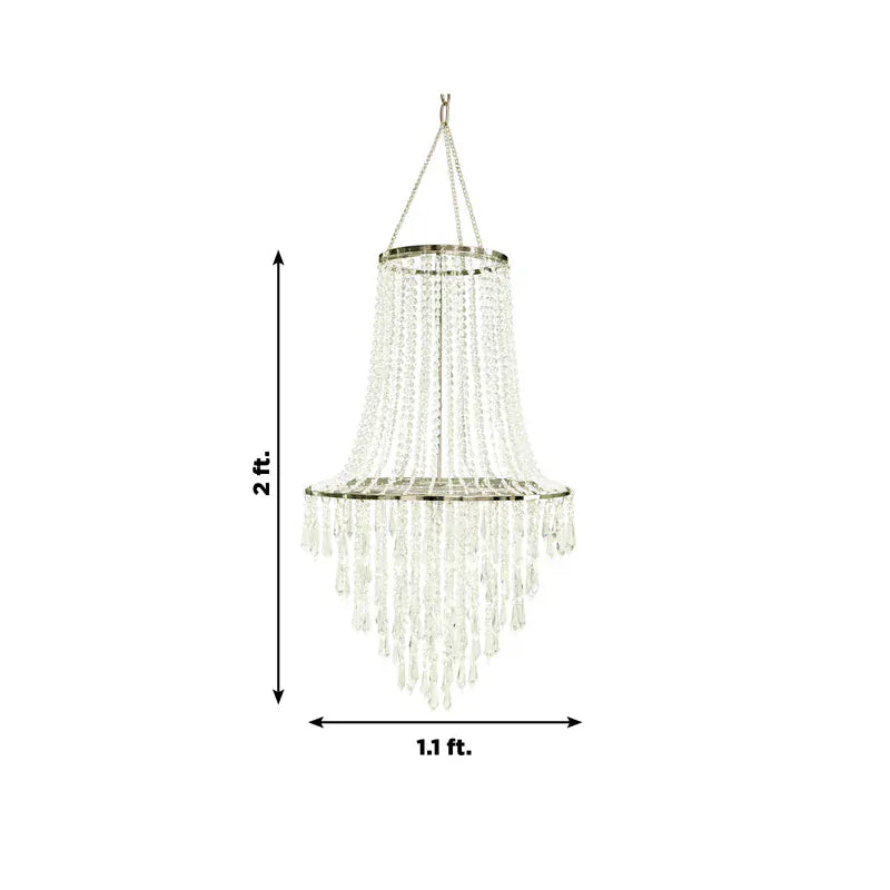 2 feet Clear Fountain Style Crystal Beaded Chandelier with Silver Metal Frame
