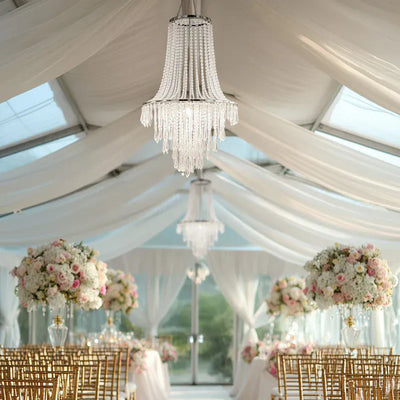 2 feet Clear Fountain Style Crystal Beaded Chandelier with Silver Metal Frame