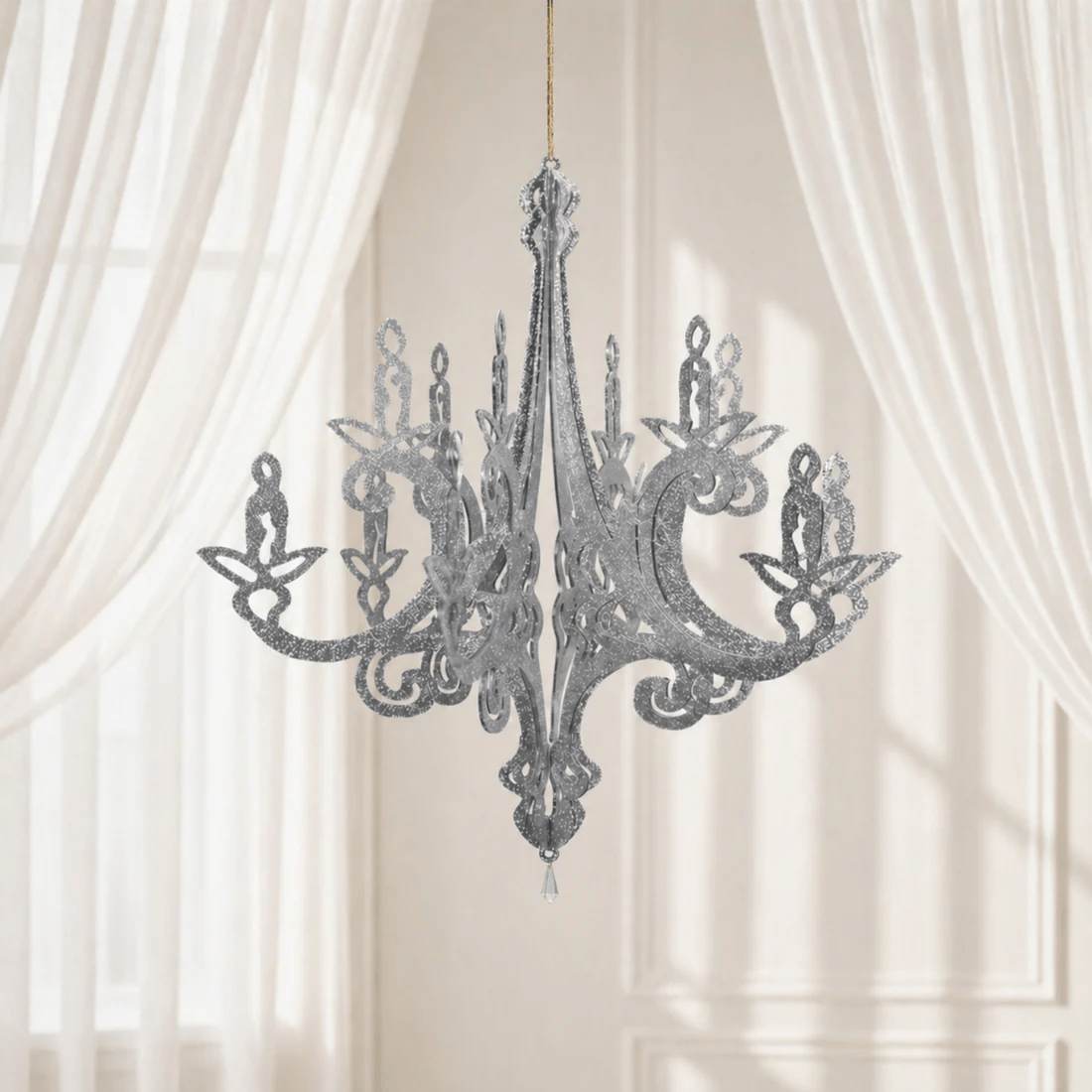 24 in 3D Interlocking Cutout Design Glittered Acrylic Chandelier Hanging Decor