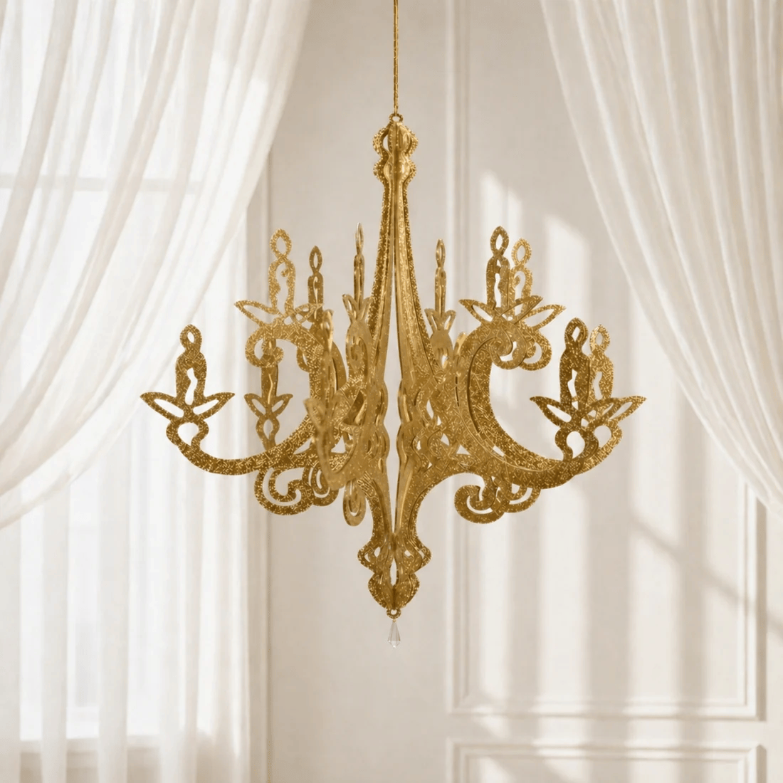 24 in 3D Interlocking Cutout Design Glittered Acrylic Chandelier Hanging Decor