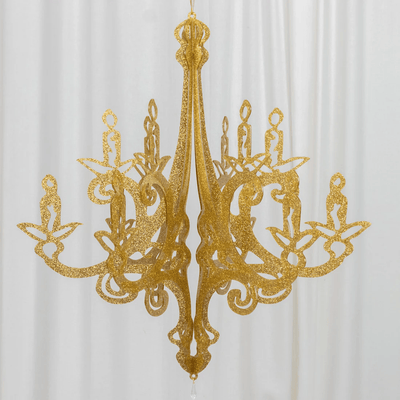 24 in 3D Interlocking Cutout Design Glittered Acrylic Chandelier Hanging Decor