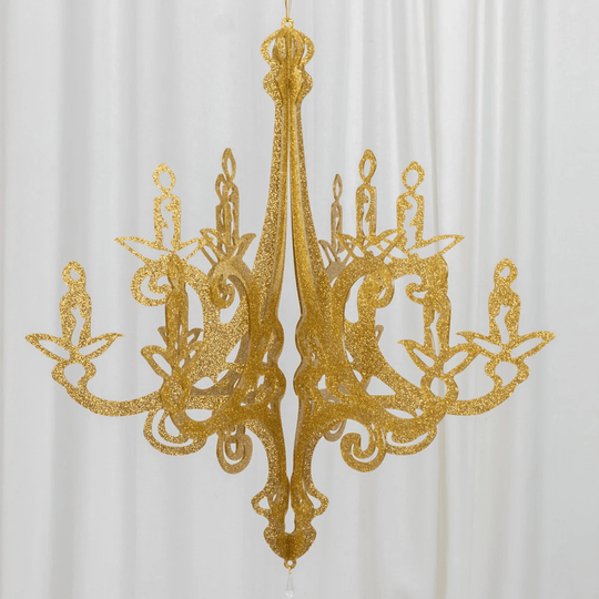 24 in 3D Interlocking Cutout Design Glittered Acrylic Chandelier Hanging Decor
